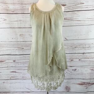 Flora Ashley boho lace sheer layered beige gold